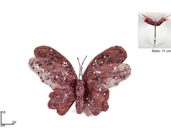 Motýl vianočný ružový 16cm